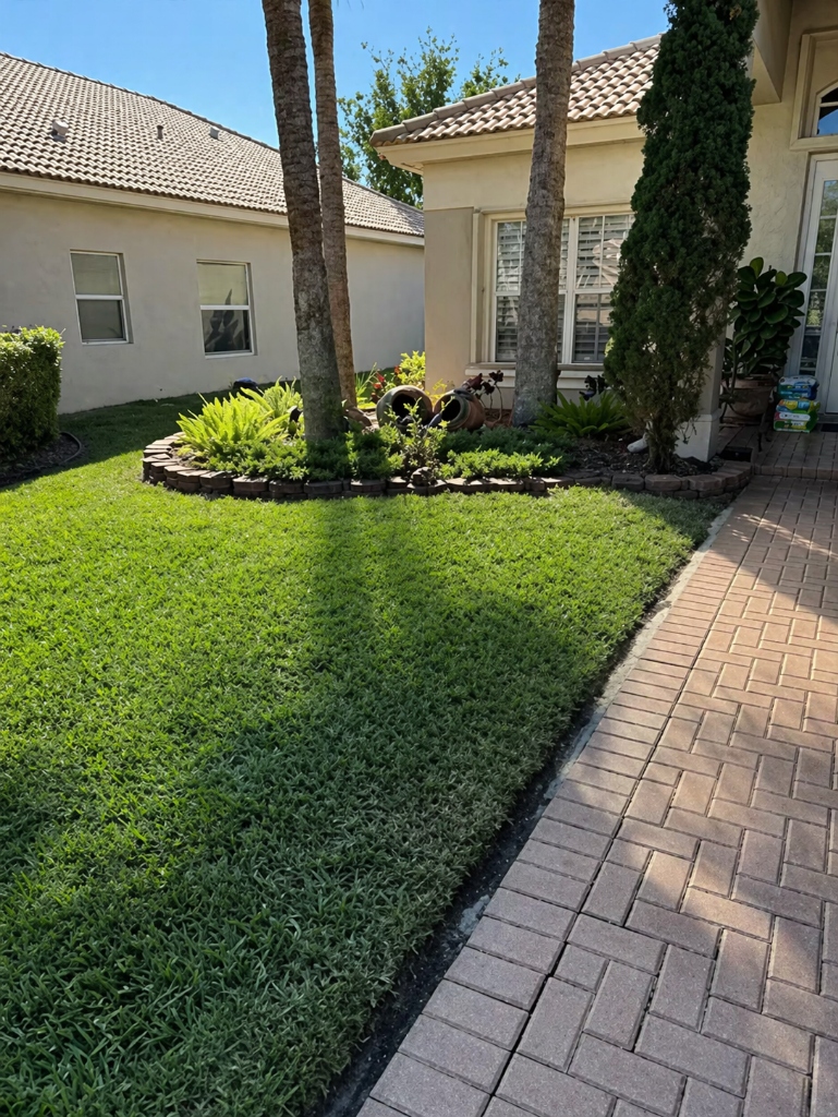 Lush green lawn and palm trees in Parkland Florida