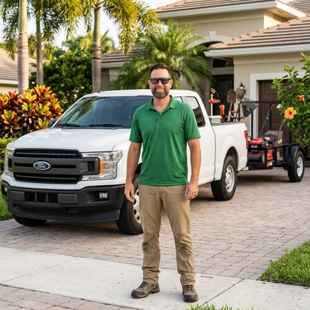 Jeff Miller, owner of Steve Miller Services, standing by his landscaping truck in South Florida
